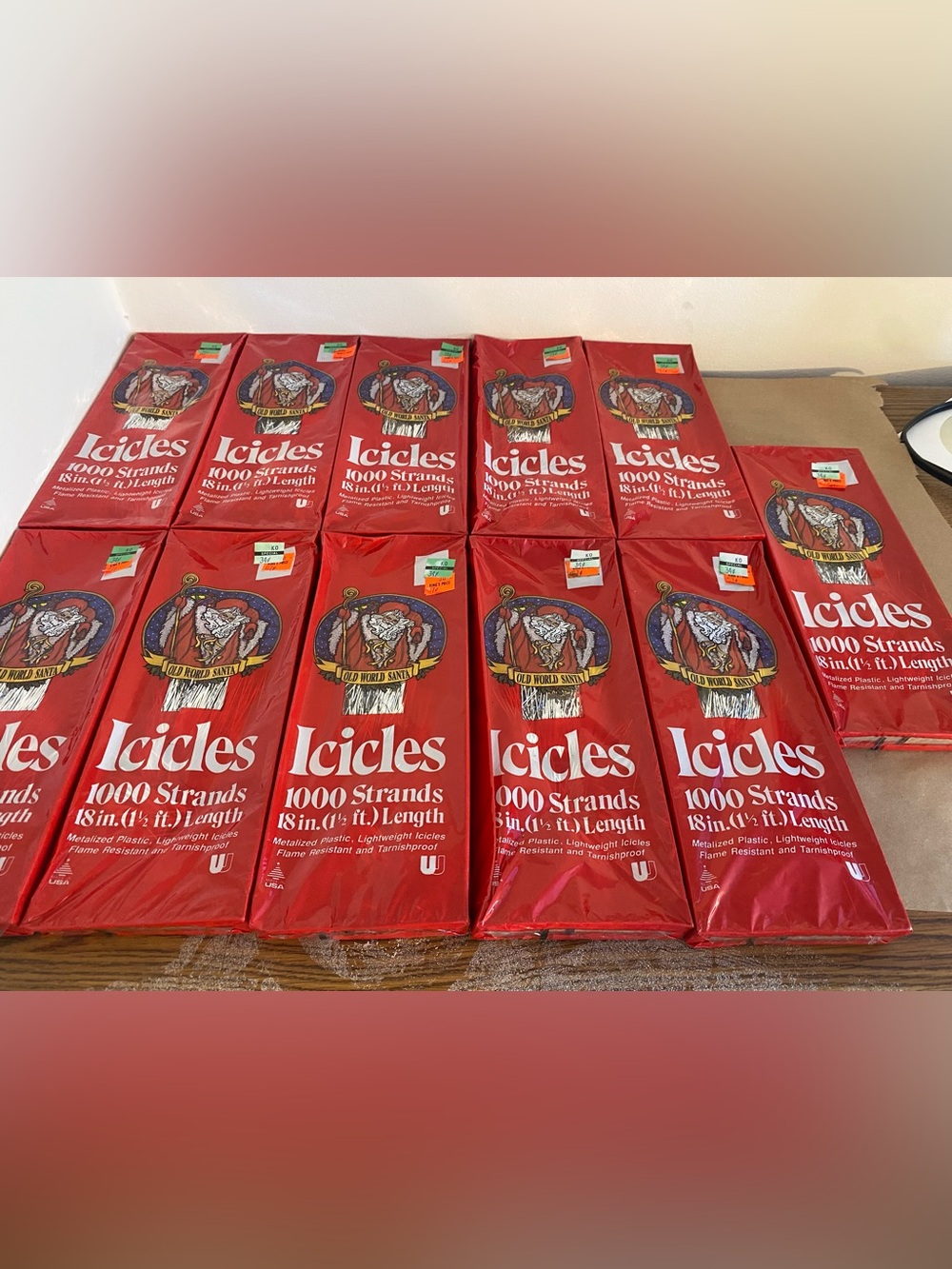 LOT of 11 Icicles Vintage Old World Santa New Old Stock 1000 strands Christmas